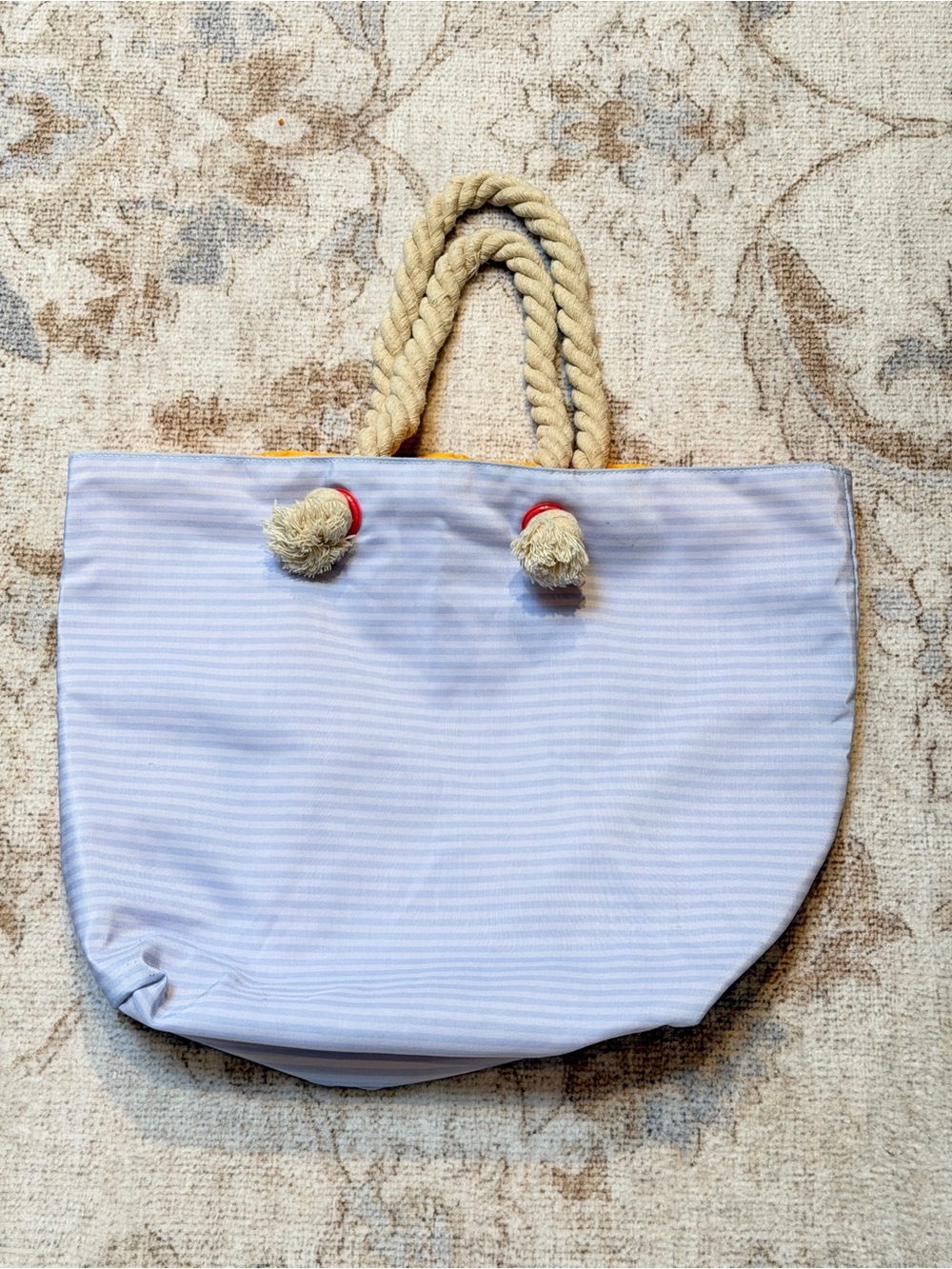 Mugler Light Blue Striped Canvas Tote with Braided Rope Handles